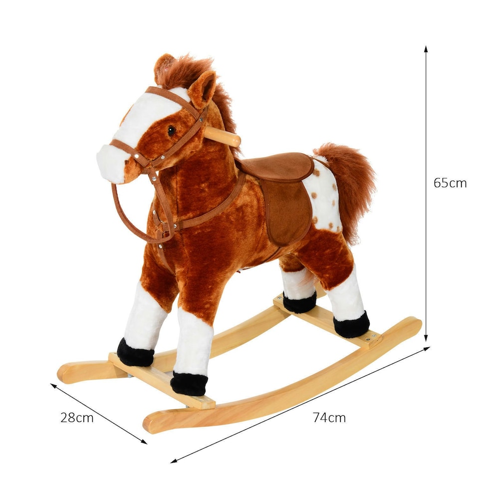 image 1 of HOMCOM Rocking Horse Toy Plush Wood Pony Riding Rocker Neigh Sound Brown