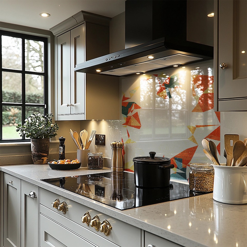 image 1 of Autumn Geometric Splash Back | White