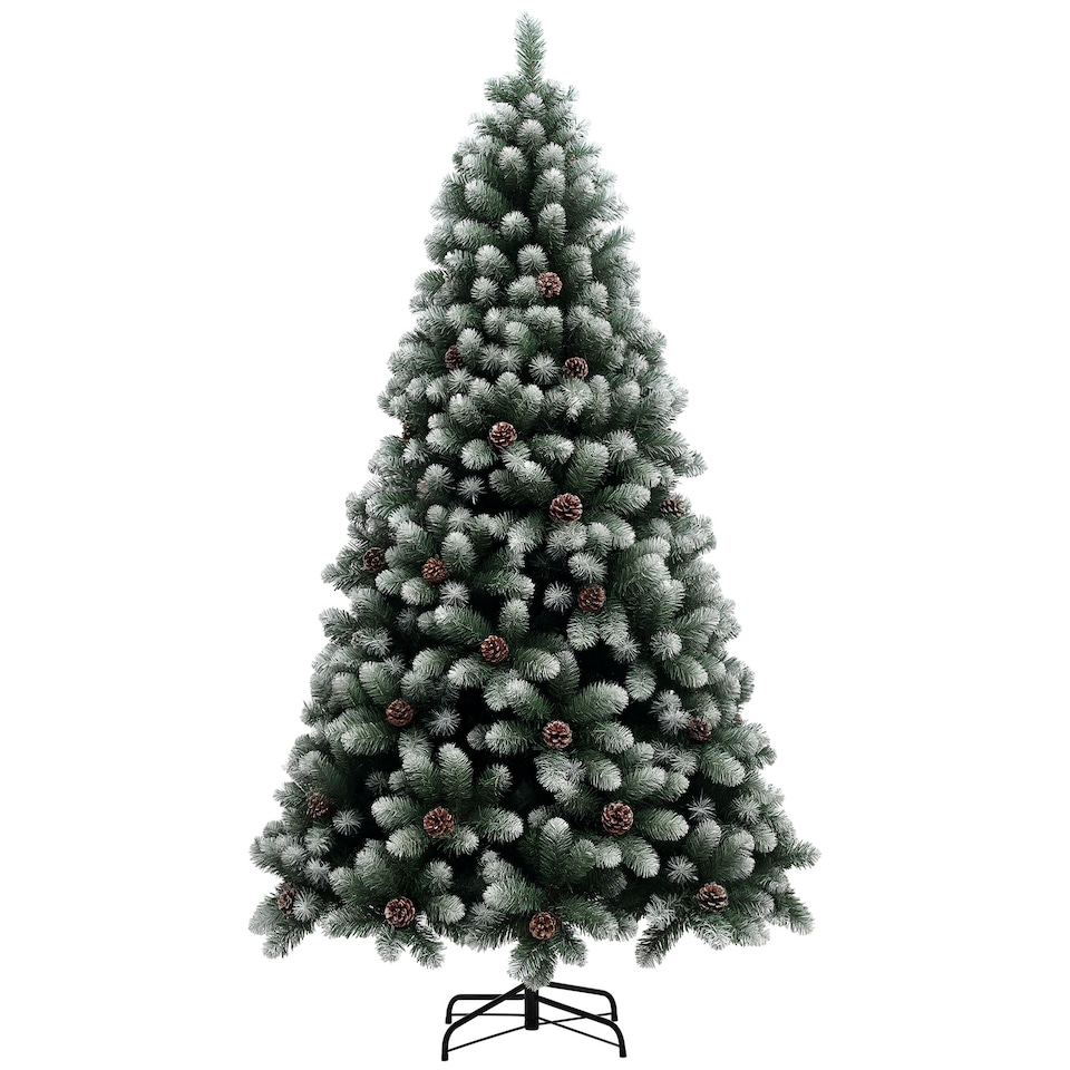 image 1 of HOMCOM 7ft Artificial Pine Christmas Tree with 1152 Branch Tips and Steel Base, Realistic Hinged Tree with Pinecones, Holiday Decor for Home Office, Green