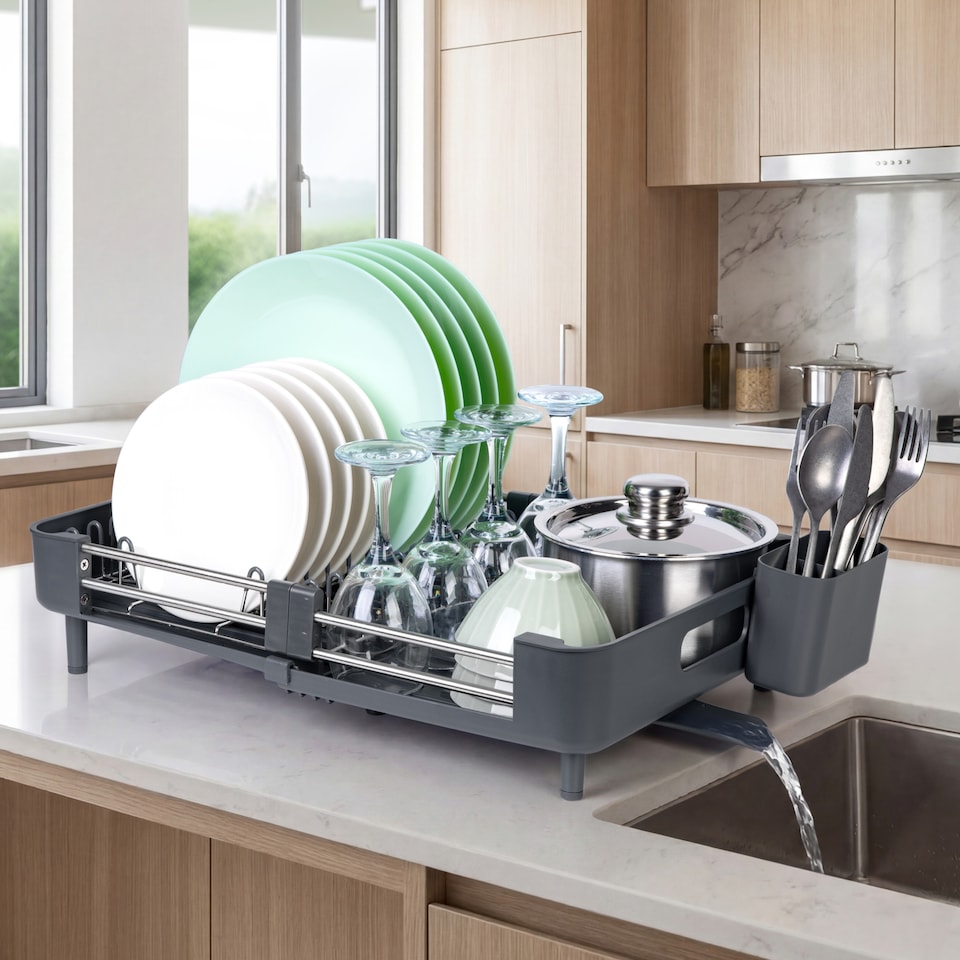 image 1 of Vonshef Dish Drainer Rack, Extendable Kitchen Draining Board