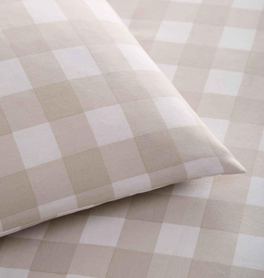 image 1 of Gingham Check Soft Easy Care Bed Linen Bedding Duvet Cover Quilt Set With Pillow Cases | Cream | King