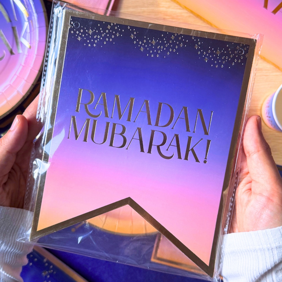 image 1 of Ramadan Mubarak Party Banner - Purple & Gold