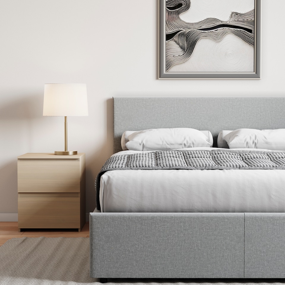 image 1 of Vida Designs Veronica 4ft6 Double Ottoman Bed Storage Fabric Upholstered, Light Grey Linen, 135 x 190cm