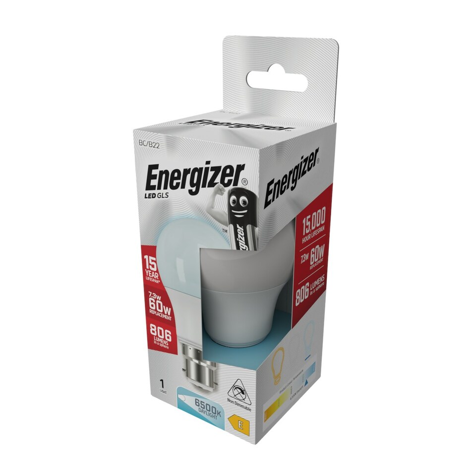 image 1 of Energizer LED GLS B22 806lm 7.3W 6500K (Daylight) Light Bulb - Pack of 4