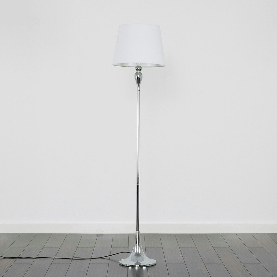 image 1 of ValueLights Faulkner Silver Floor Lamp Large White Tapered Shade