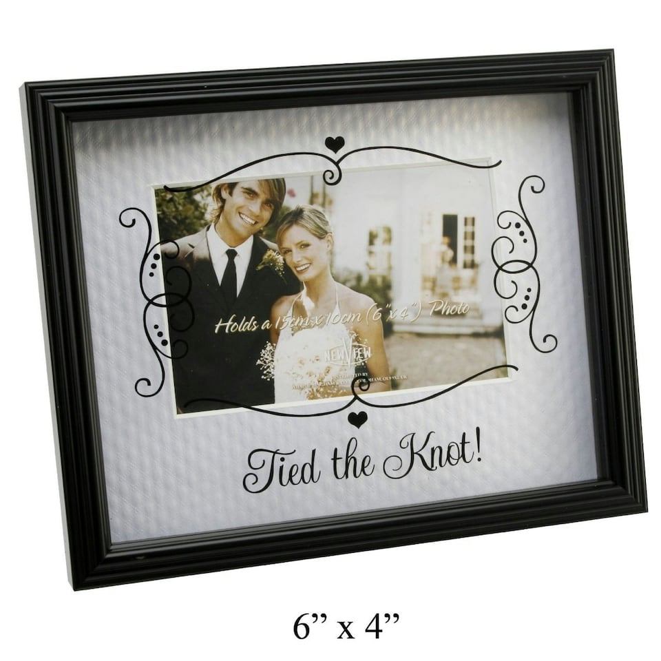 image 1 of Wedding Bride & Groom Glass Printed Picture Photo Frame "Tied the Knot"