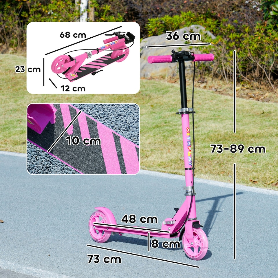 image 1 of AIYAPLAY Scooter for Kids, Folding Kick Scooter w/ Adjustable Handle, Pink