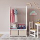 image 2 of Kids MDF Wooden Hanging Clothes Rail Wardrobe Storage Shelves with Inserts Mirror | White | Beige
