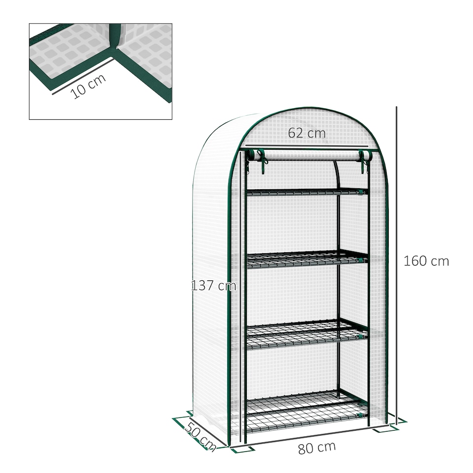 image 1 of Outsunny 80 x 49 x 160cm Mini Greenhouse Portable Green House with Shelf White