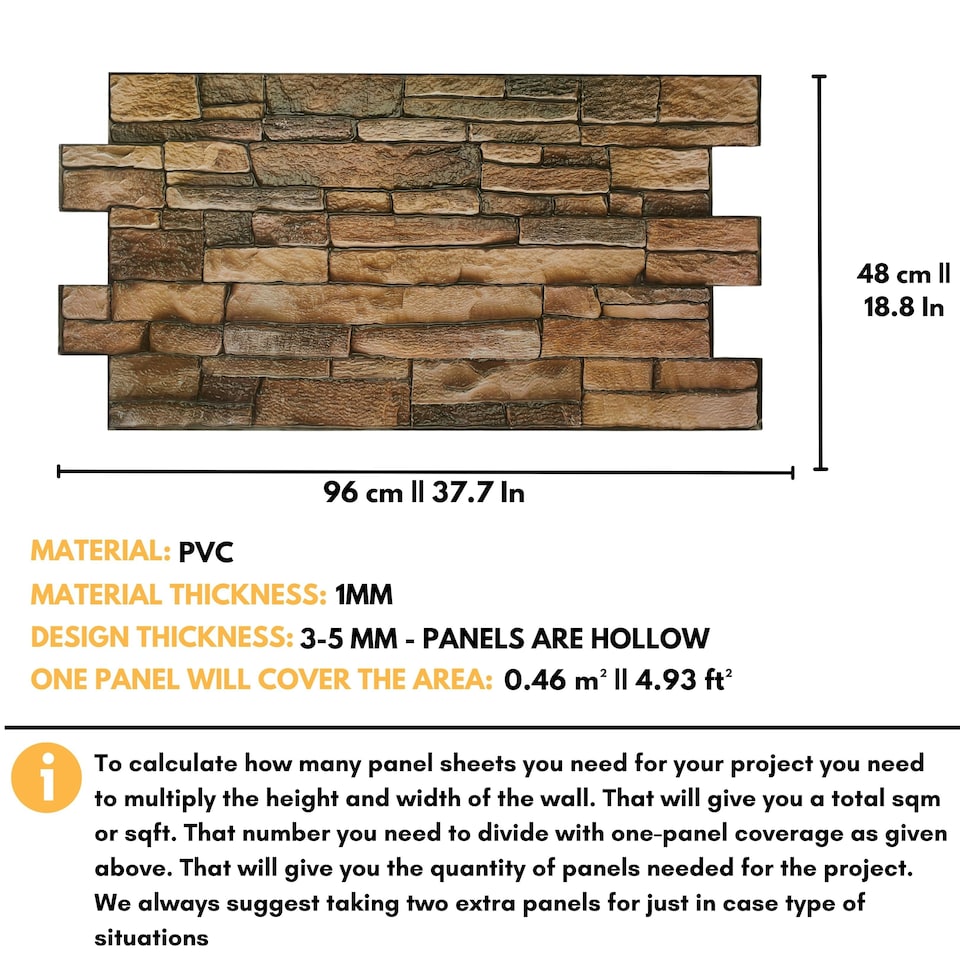 image 1 of NOVECRAFTO 3D Wall Panels – 6 PVC Sheets, Covers 2.76 sqm (29.76 sq ft), 96x48cm Each – Rustic Tan Brickwork Effect Cladding, Moisture Resistant