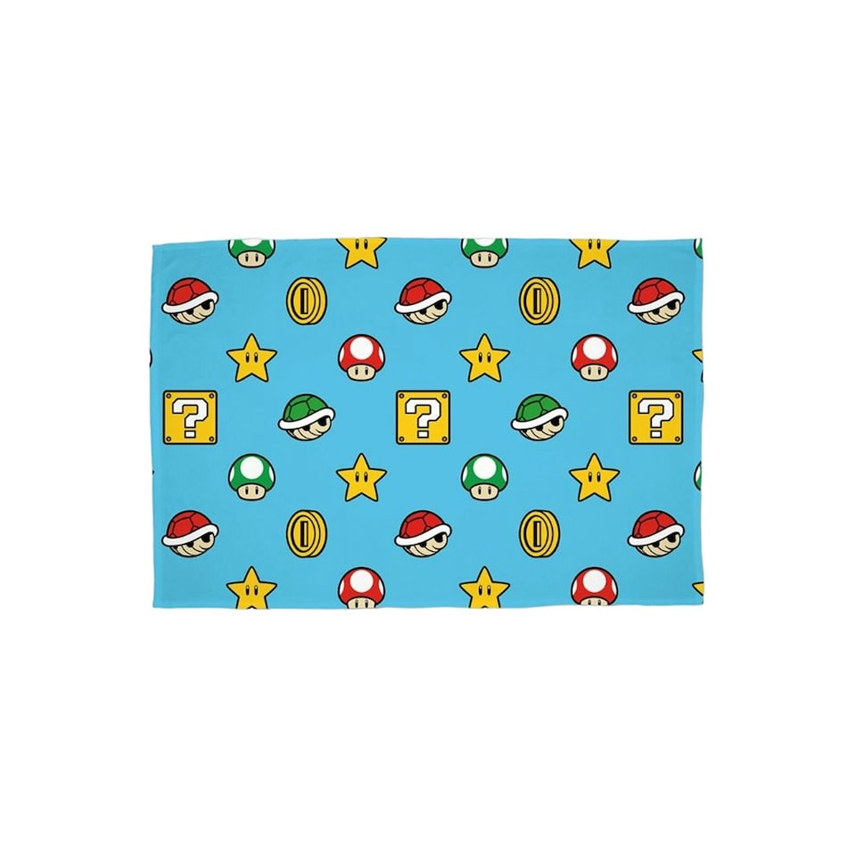 image 1 of Super Mario Continue Rotary Fleece Blanket - Blue/Multicoloured - 150cm x 100cm Blue
