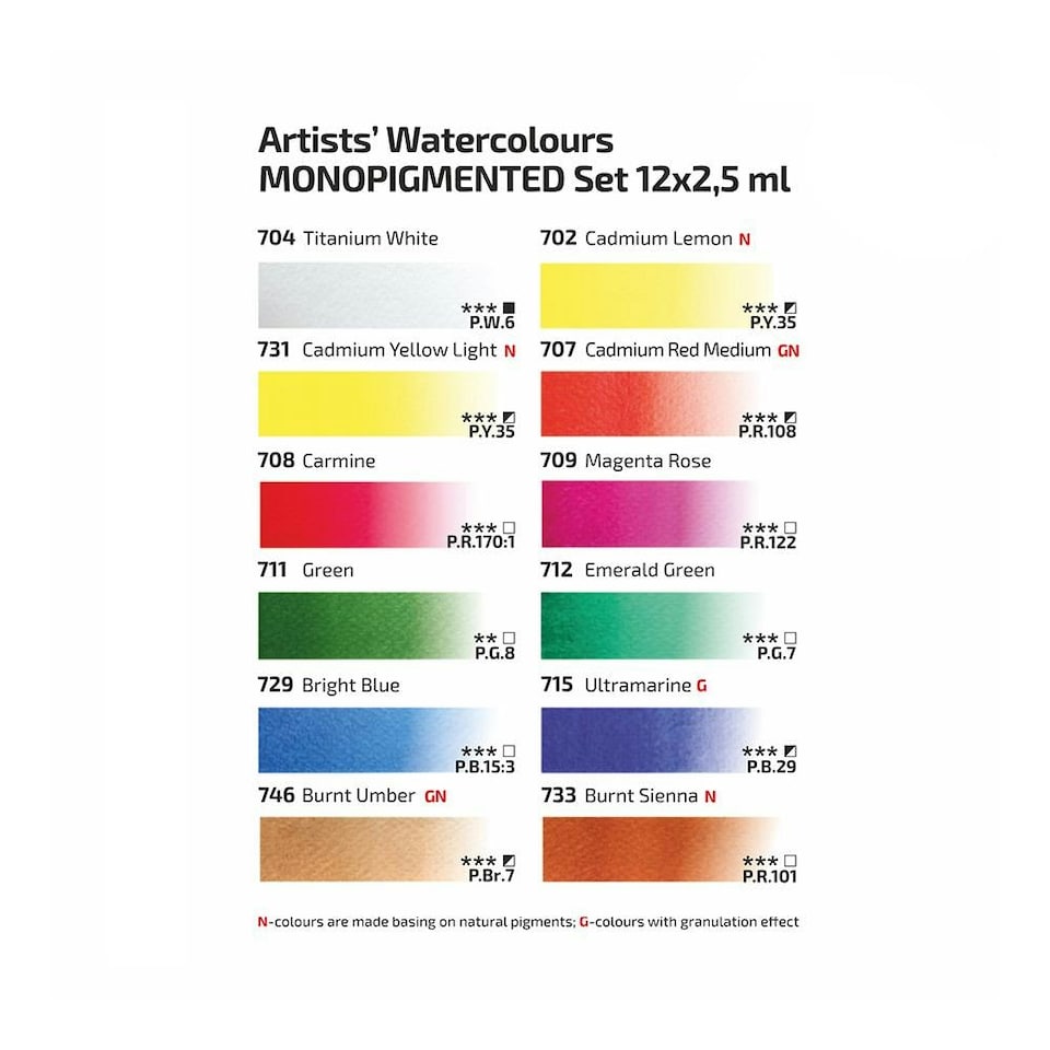 image 1 of Pack of 12 Monopigmented Assorted Watercolours Paints by Rosa Gallery