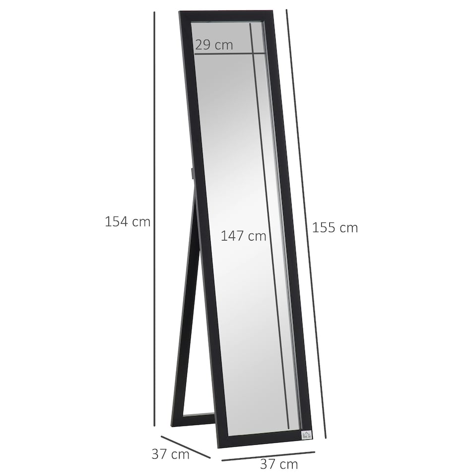 image 1 of HOMCOM Full Length Mirror, Floor Standing or Wall-Mounted Long Mirror, Black