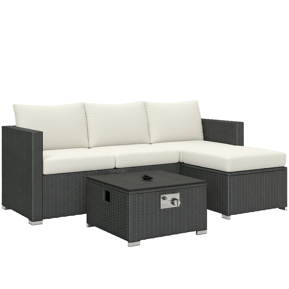 image 1 of Outsunny 4 Seater Rattan Sofa Set with Footstool Thick Cushions Black Cream