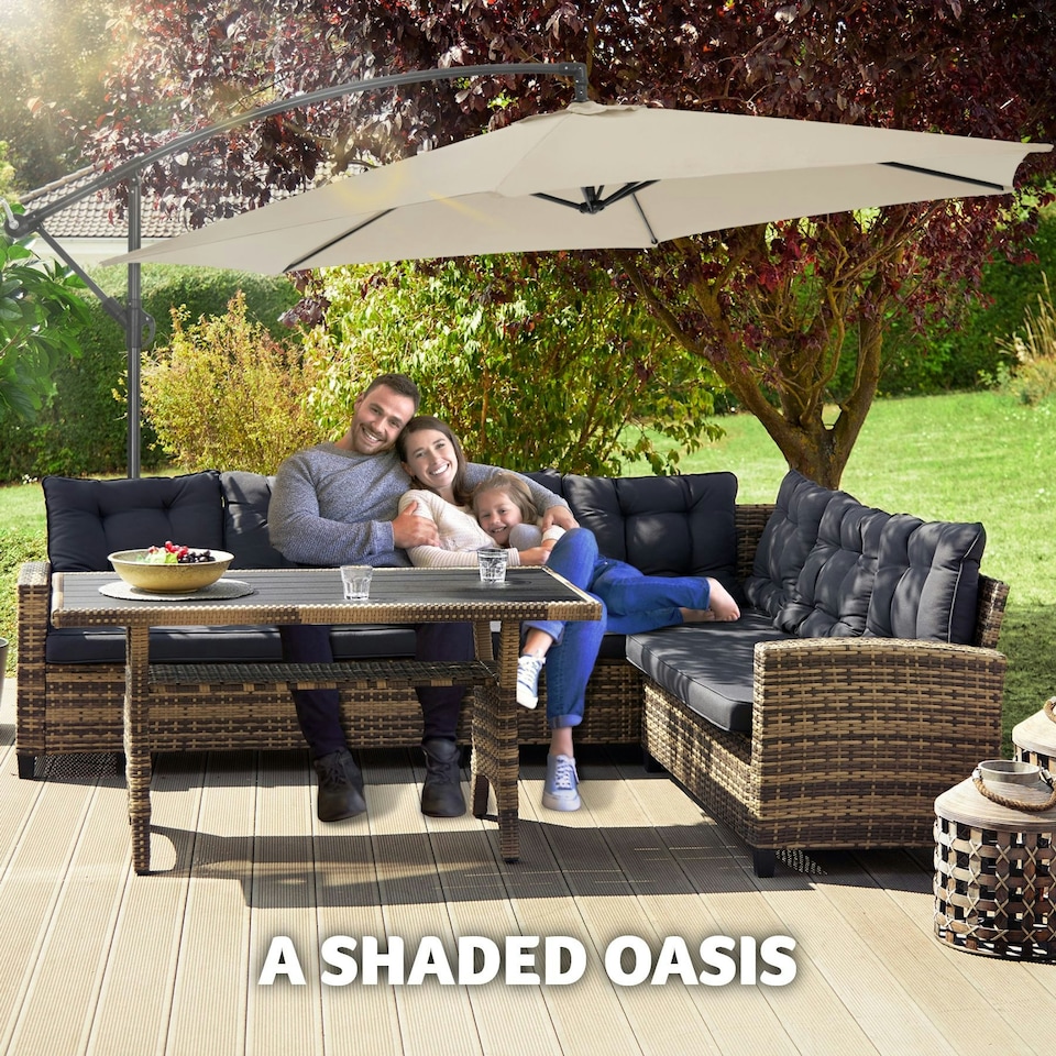 image 1 of Parasol Ciccio - 350 cm, cantilever garden shade, adjustable tilt angle, with protective cover Cream | Beige