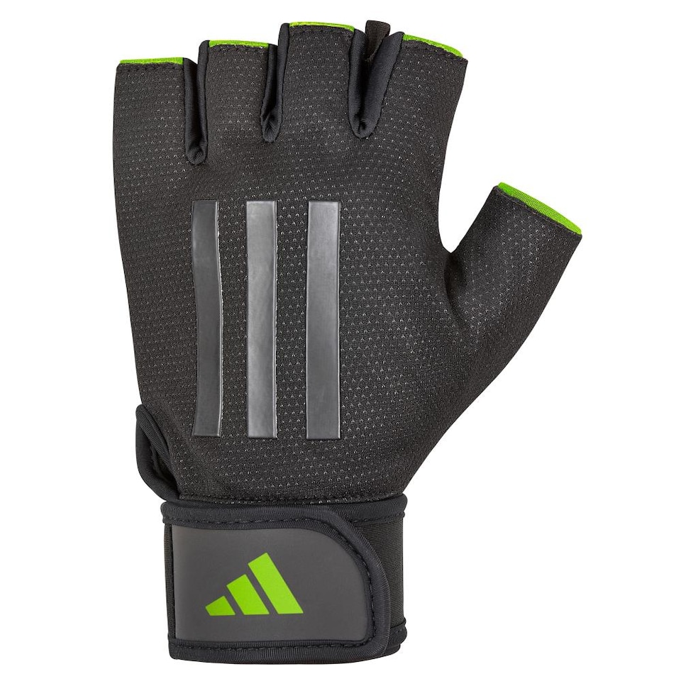 image 1 of Adidas Half-Finger Weightlifting Gloves — Size S, Black, Integrated Wrist Strap | Black | Black | S