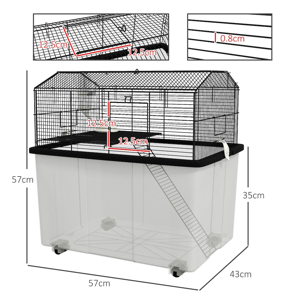 image 1 of PawHut Hamster Cage, Two-Tier Gerbil Cage w/ Deep Bottom, Ramp, Food Dish