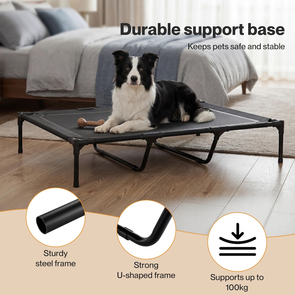 image 1 of Skylos Elevated Dog Bed Large Raised Pet Cot Indoor Outdoor Use Supporting Bars