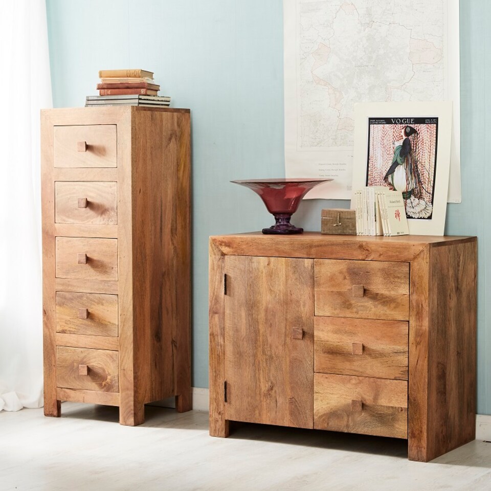 image 1 of Toko Light Mango 3 Drawer Sideboard - Solid Mango Wood - L45 x W88 x H75 cm | Brown