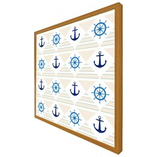 Nautical elements on striped background (Picture Frame) Brown | Oak | XS