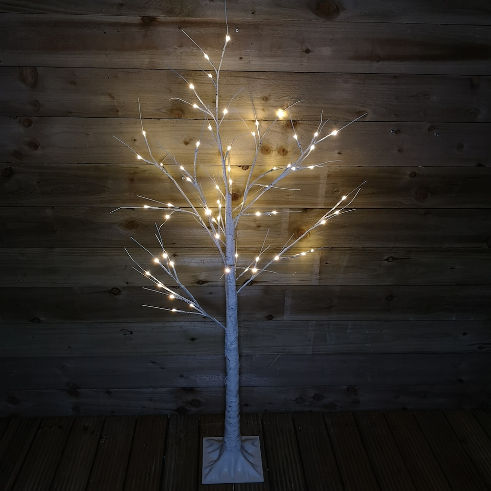 image 1 of 1.5m (5ft) Indoor Outdoor Christmas Lit Birch Tree with 64 Warm White LEDs
