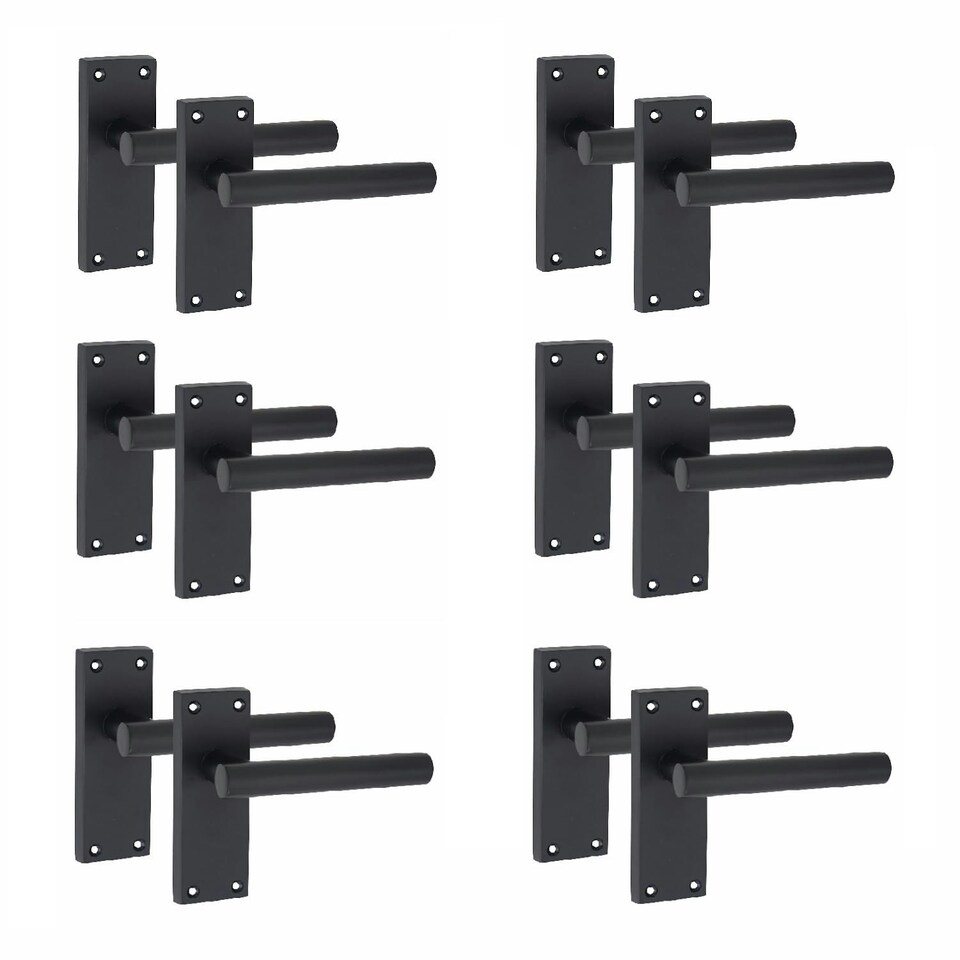 image 1 of Golden Grace 6 Pairs Victorian Straight T-Bar Door Handles Latch in Matt Black Finish - 120mm x 40mm Backplate Black