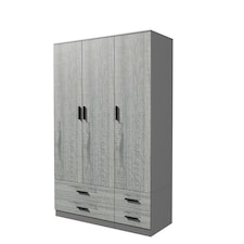 3 Door 4 Drawer Wardrobe With Hanging Rail And Storage Shelf | Grey | Grey Carcass & Ash Grey Door | 1