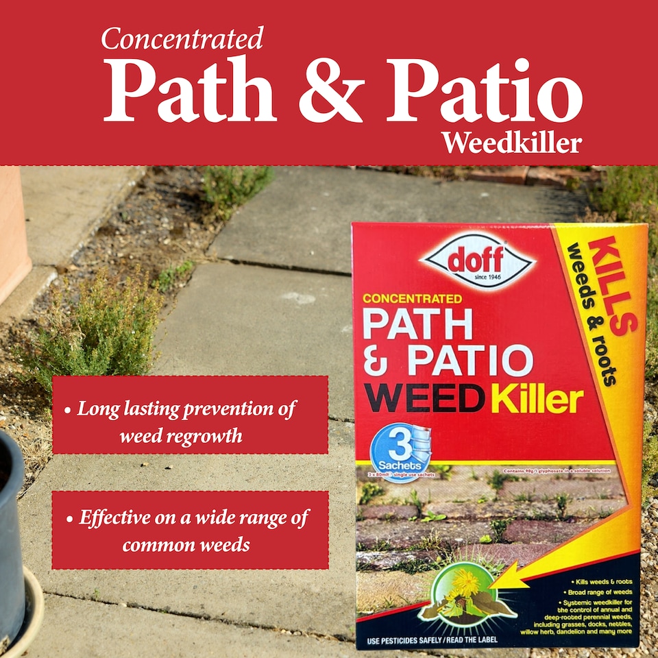 image 1 of Doff Concentrated Path and Patio Weedkiller Outdoor Weed Control Herbicide 3 Sachets