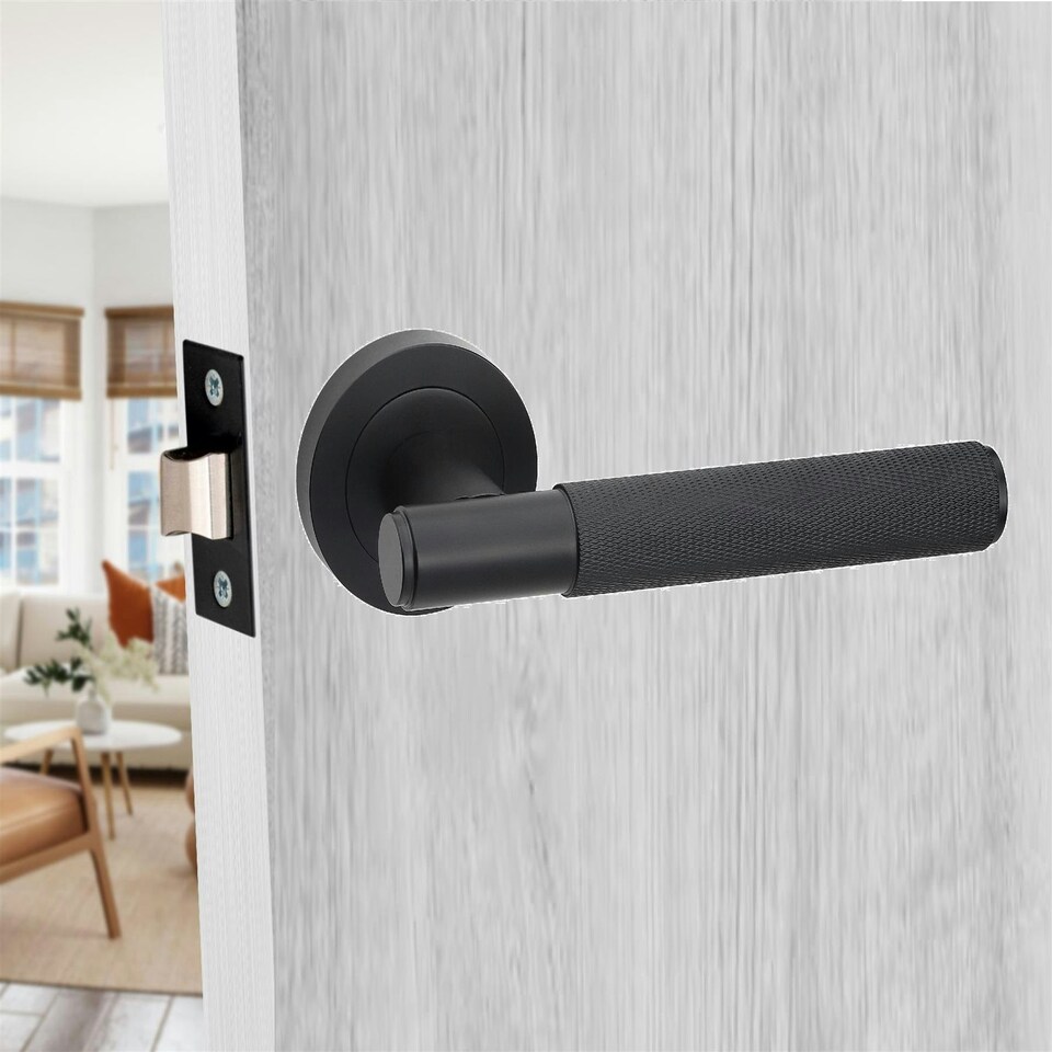 image 1 of Golden Grace 6 Sets Knurled T-Bar Door Handles in Matt Black Finish with Latch and Ball Bearing Hinges Black