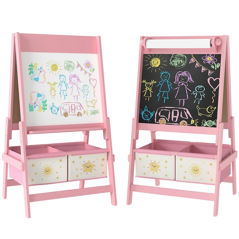 image 1 of AIYAPLAY 3-in-1 Kids Easel, Double-Sided Art Easel with Paper Roll Pink