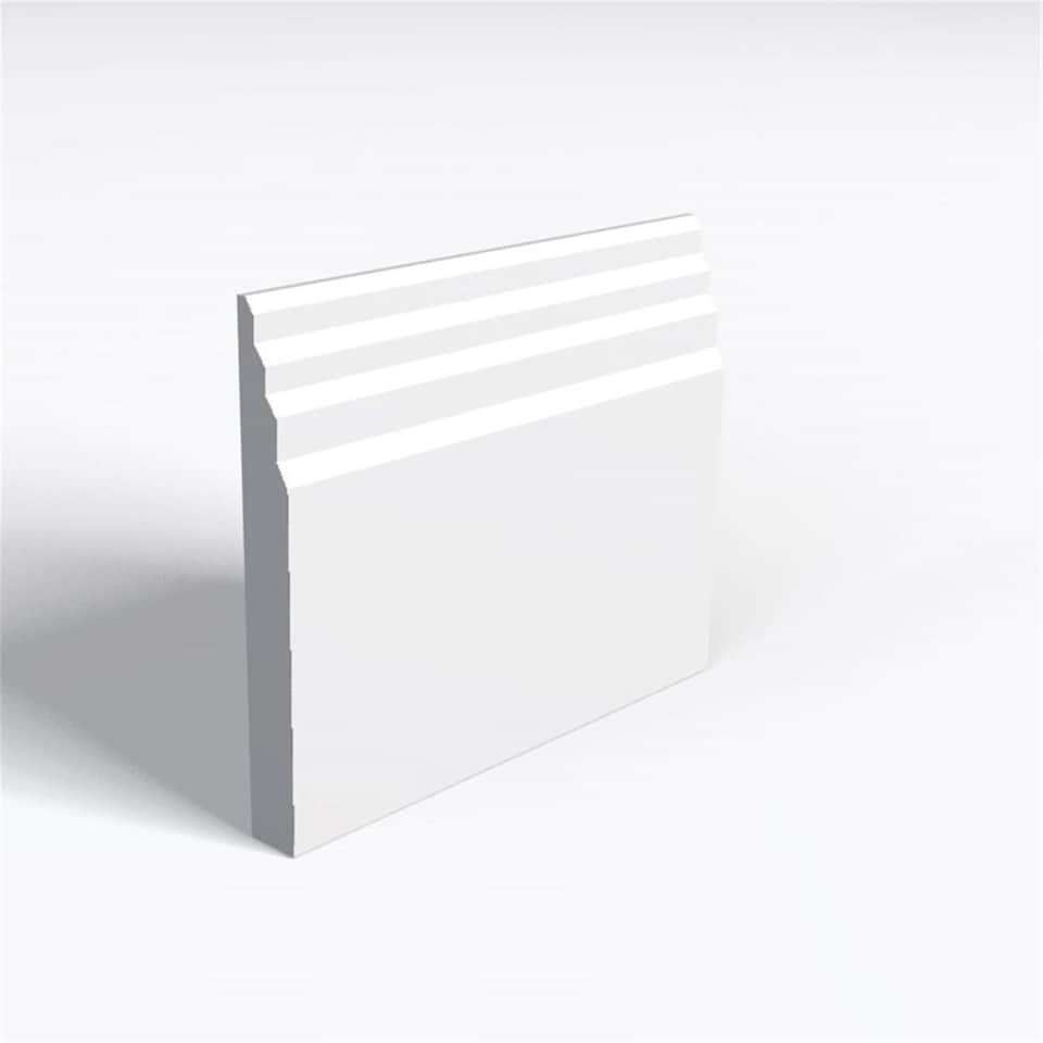 Pack of 5 (Total 5 Units) - Moisture Resistant MDF Primed Stepped Skirting Board & Rebate - 25mm (T) x 94mm (H) x 3050mm (L)