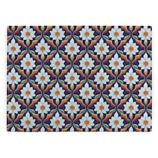 White Floral Tile Chopping Board - Large Smooth Glass Worktop Protector