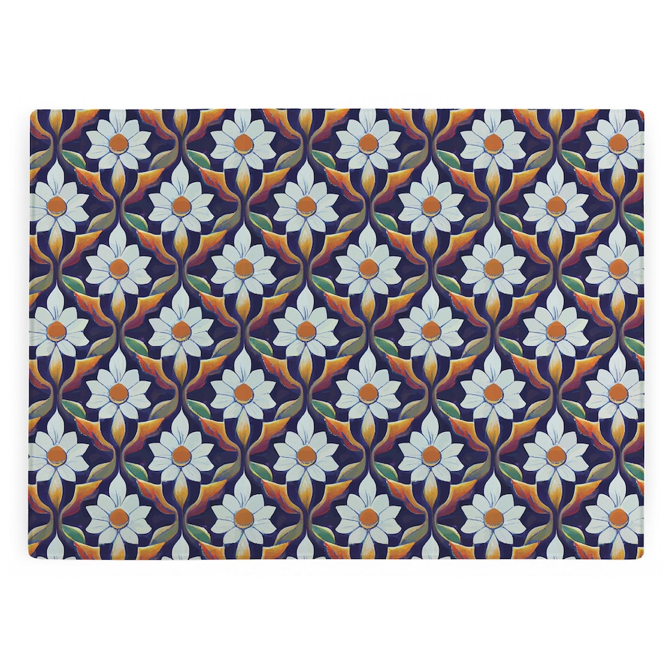 image 1 of White Floral Tile Chopping Board - Large Smooth Glass Worktop Protector