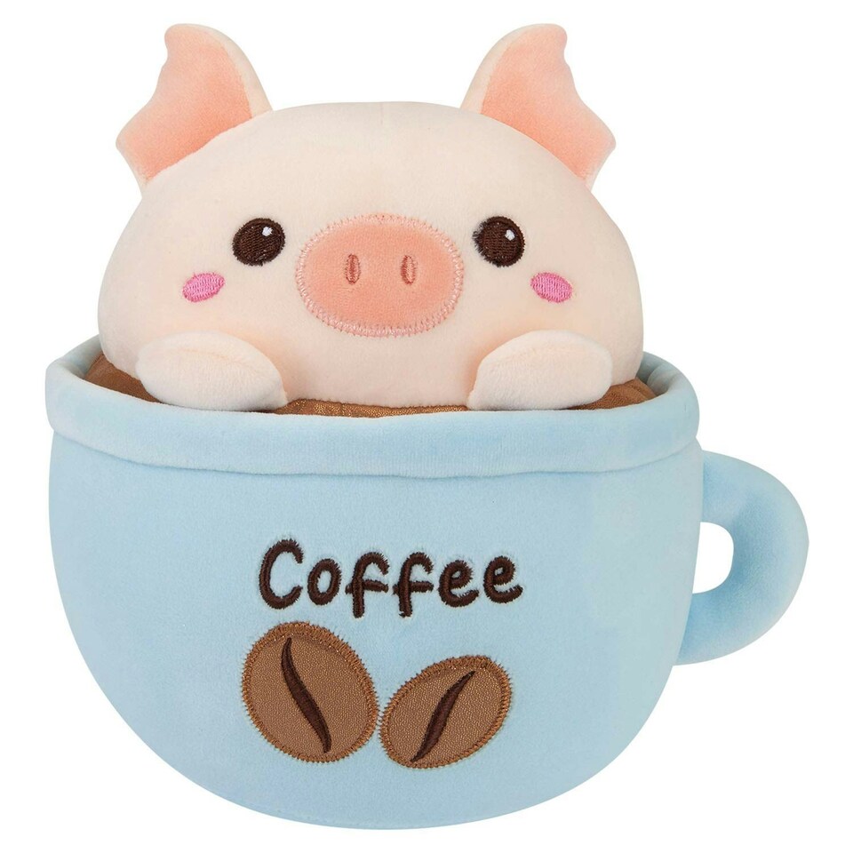 image 1 of Pig Coffee Cup Soft Toy Cute Plushie Huggable Cuddly Stuffed Toy 20cm Blue