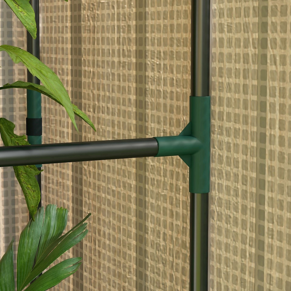 image 1 of Outsunny Mini Greenhouse with Shelves and Roll Up Door, 100x80x150cm, White