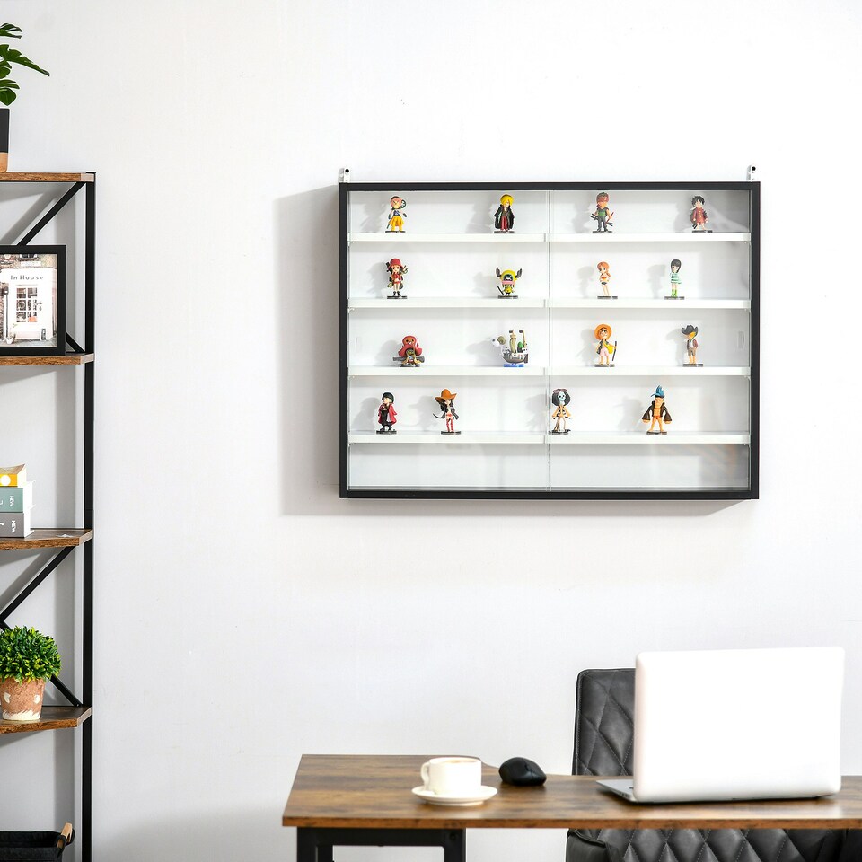 image 1 of HOMCOM 5-Tier Wall Display Shelf Unit Cabinet w/ Shelves Glass Doors