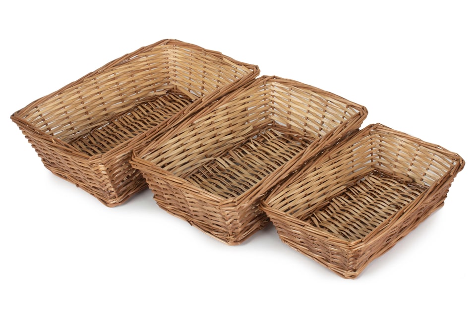 image 1 of Tapered Split Willow Tray Set of 3 | Brown | Brown | Set of 3