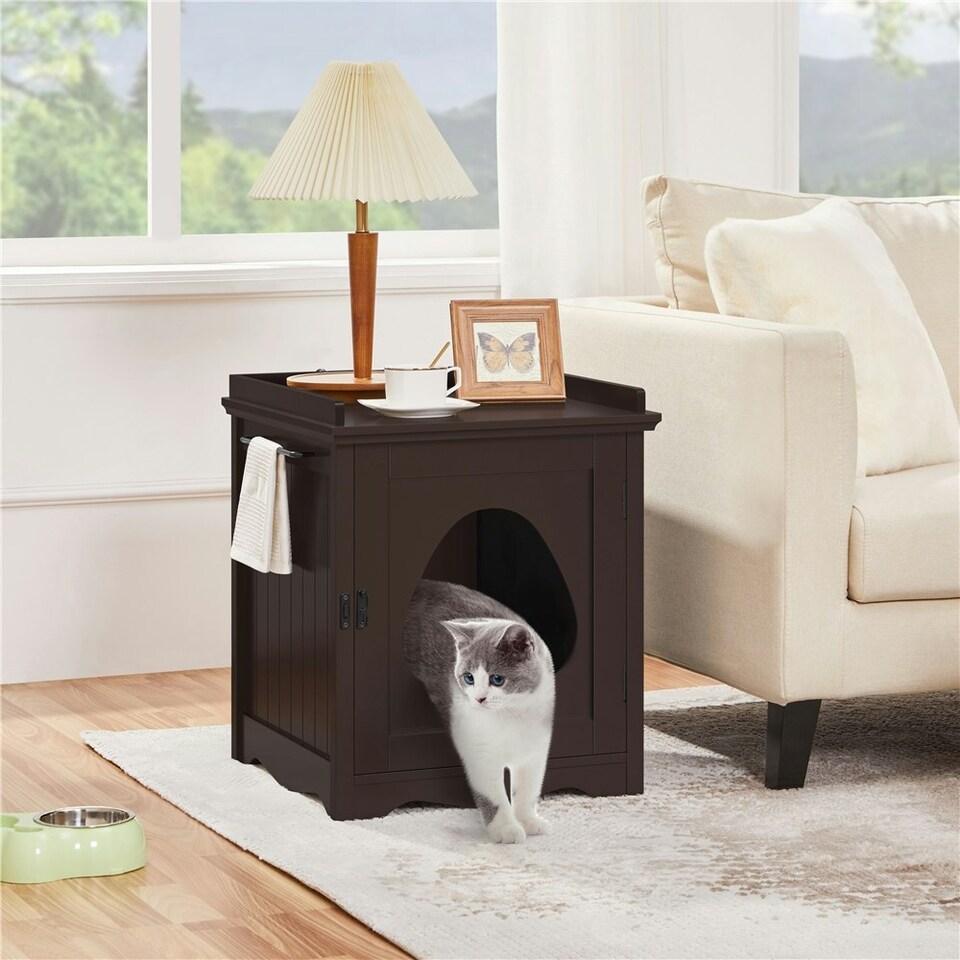 image 1 of Yaheetech Indoor Cat Litter Box Furniture Enclosure White | One Size