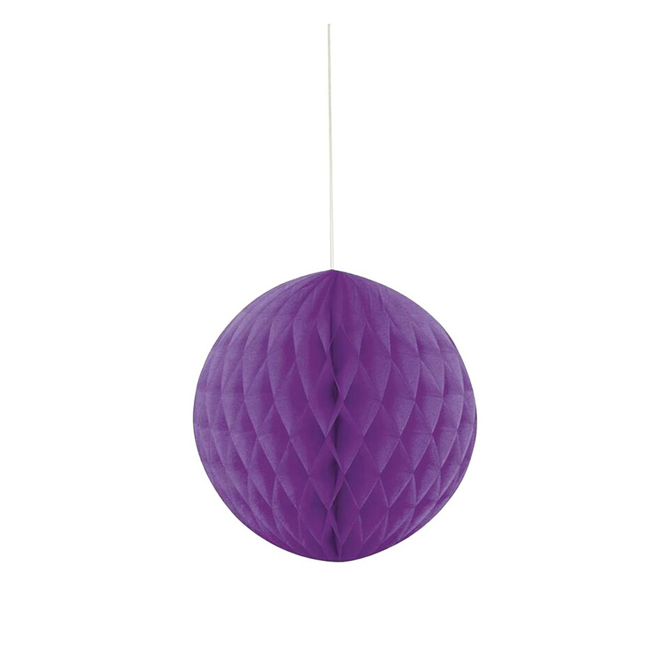 image 1 of Unique Party Tissue Paper Honeycomb Ball Hanging Decoration - Purple - One Size