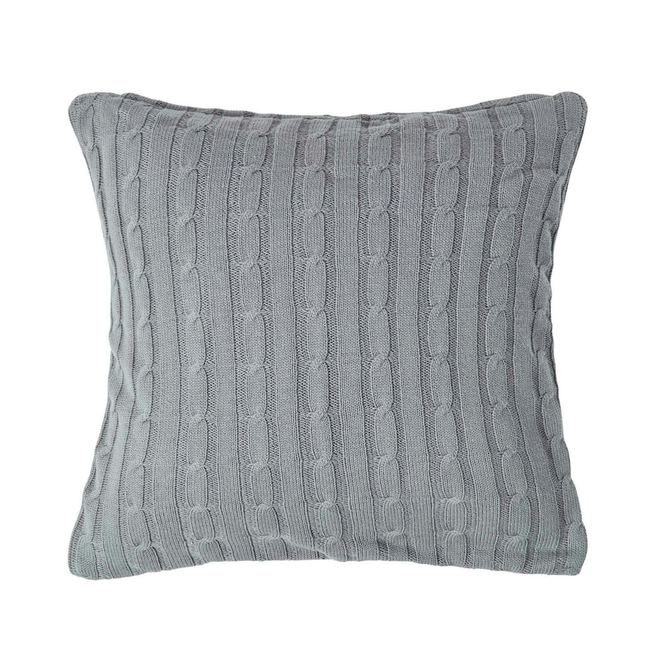 image 1 of Homescapes Cotton Cable Knit Grey Cushion Cover - 45 x 45 cm | Grey | Grey | 45 x 45 cm