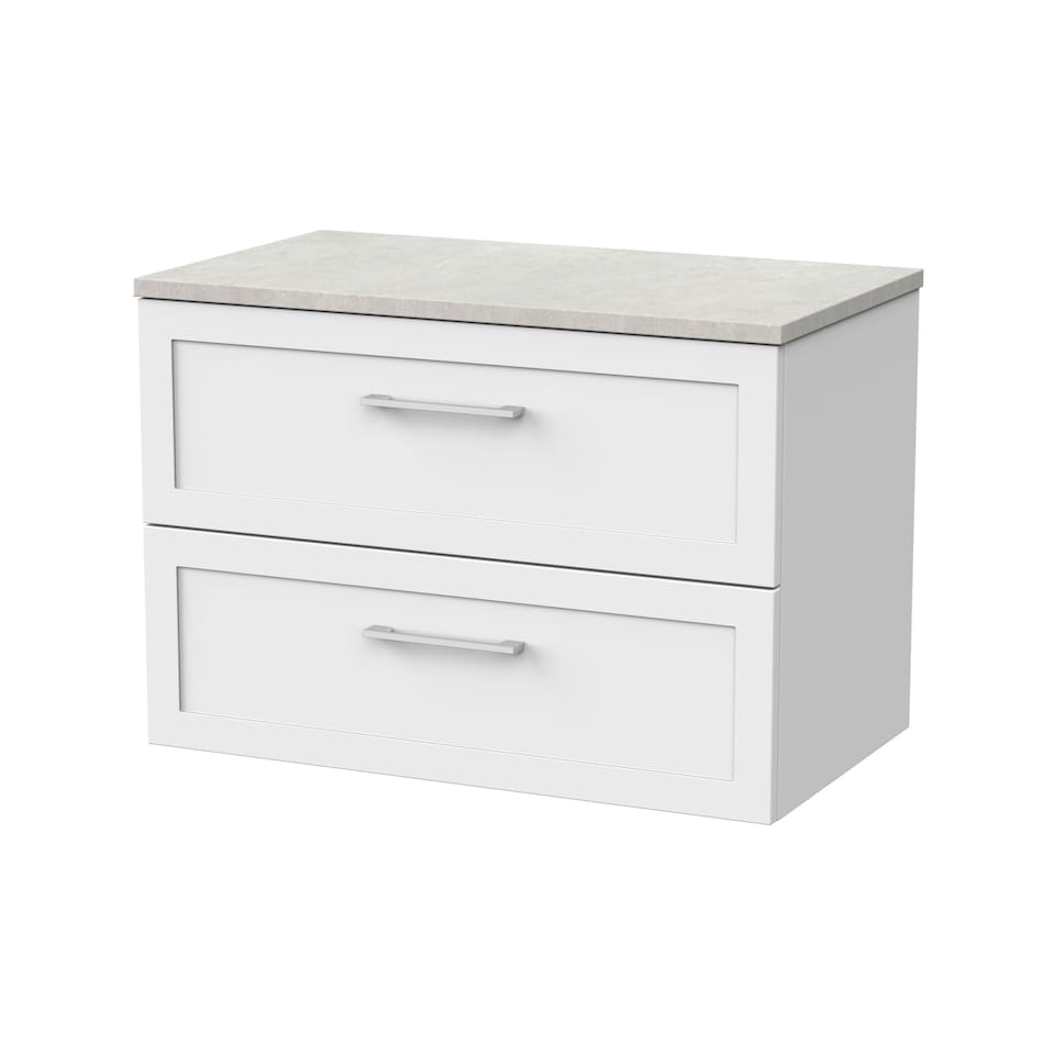 image 1 of Balterley Stonnall Traditional Wall Hung 2 Drawers Vanity Unit with White Sparkle Laminate Worktop, 800mm, Matt White
