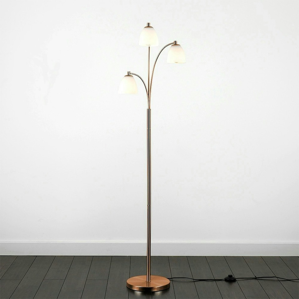 image 1 of ValueLights 3 Way Polished Copper Floor Lamp With White Frosted Glass Dome Shades