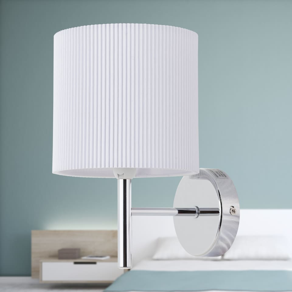image 1 of Brea - Chrome Wall Light with White Pleated Shade | Chrome | White | 1