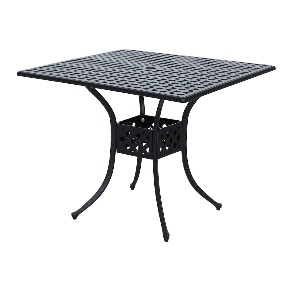 image 1 of Outsunny Square Aluminium Outdoor Garden Dining Table with Umbrella Hole, Black