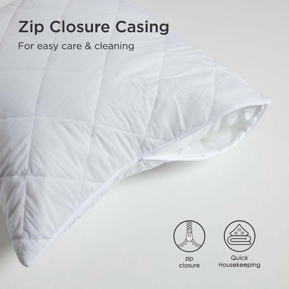 image 1 of Homescapes Cotton Rich Quilted Pillow Protectors - 65 x 65 cm - Pack of 4 | White