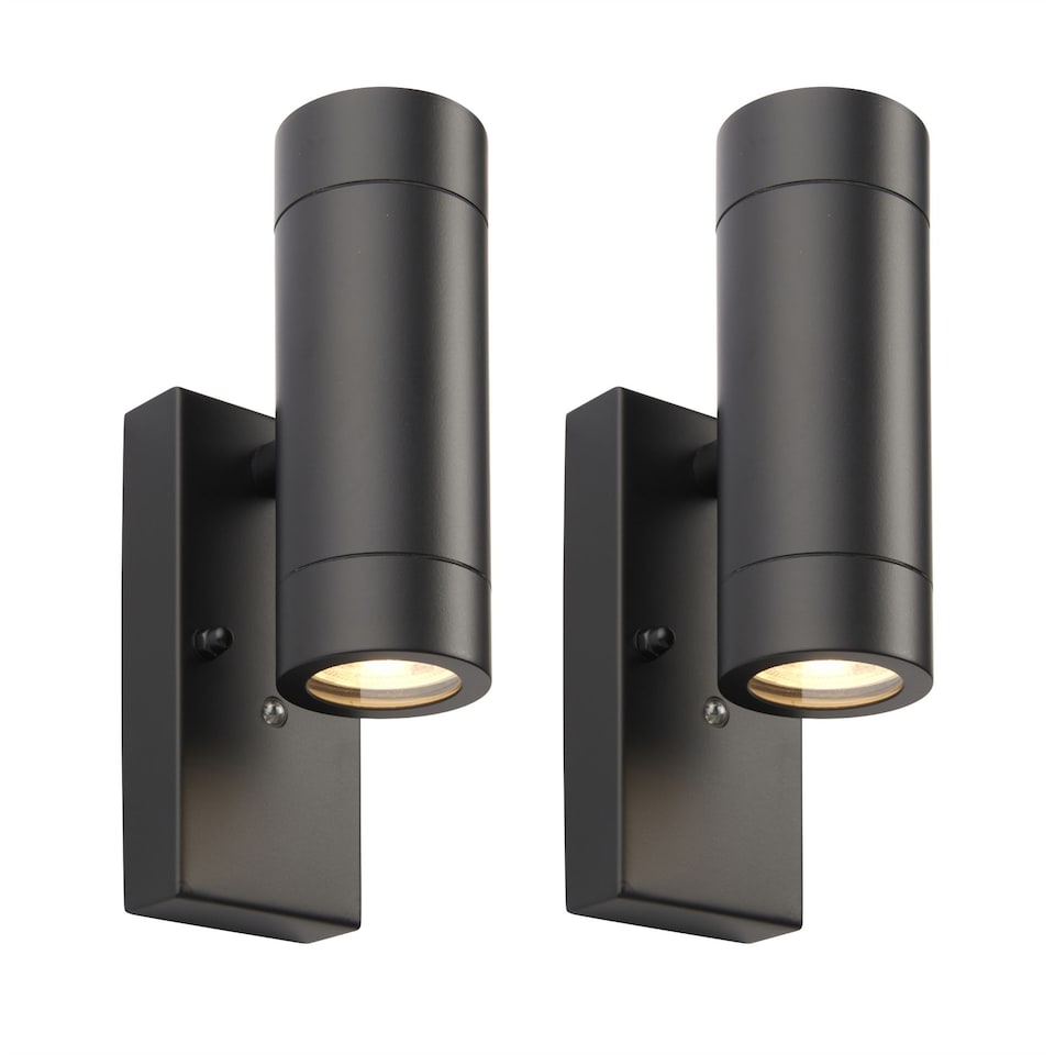 image 1 of Set of 2 Blaze - Black Outdoor Up Down Photocell Sensor Wall Lights | Black | Clear | 2
