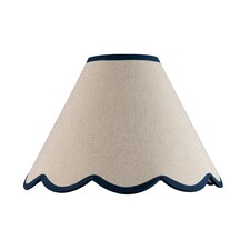 Scallop Edge Natural Textured Linen Coolie Lamp Shade with Navy Trims | Blue | 12"