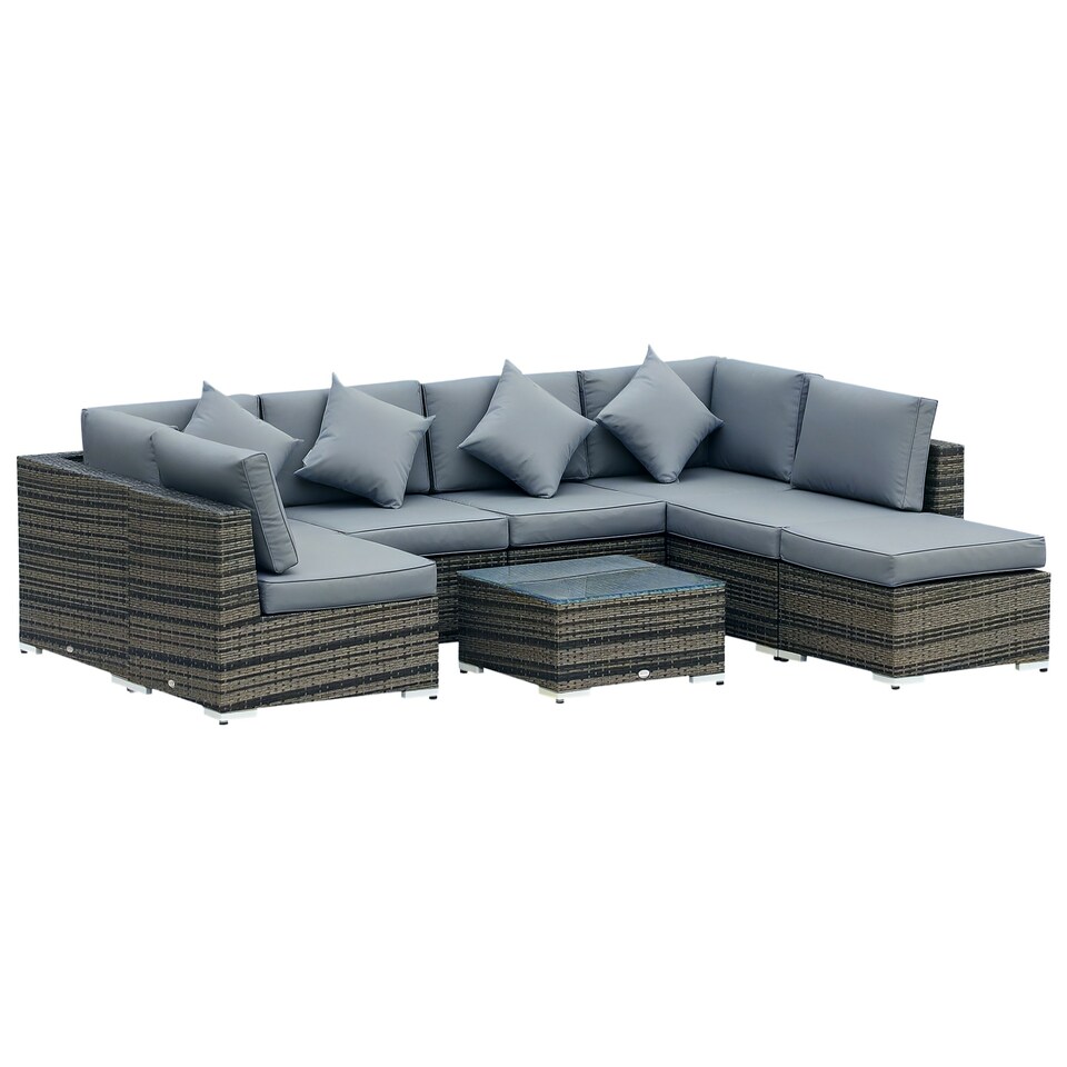 image 1 of Outsunny 8pc Rattan Sofa Garden Furniture Aluminium Outdoor Patio Set Grey