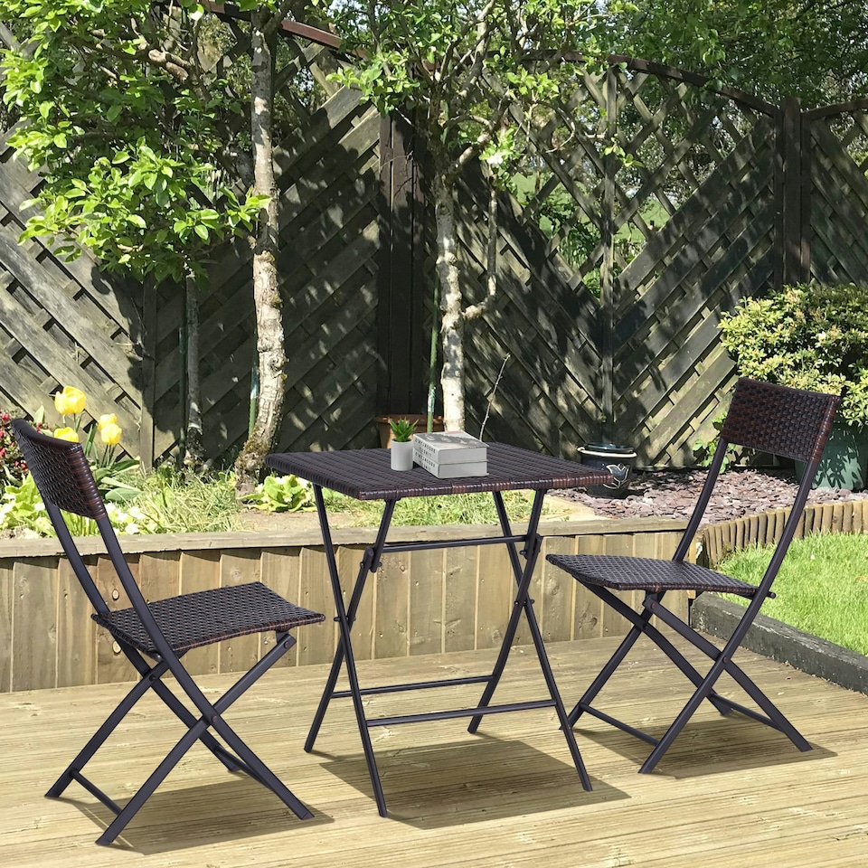 image 1 of Outsunny 3PC Bistro Set Rattan Furniture Garden Folding Chair Table