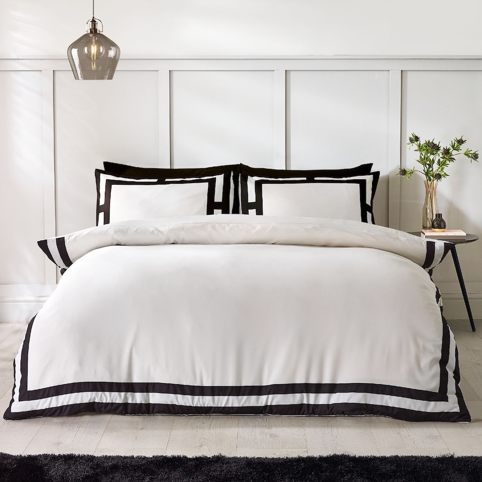 image 1 of Catherine Lansfield So Soft Mono Panel Duvet Cover Set | Cream | Cream/Black